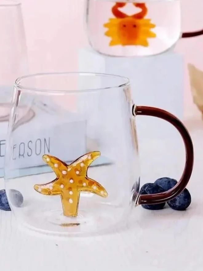 1Chase 1CHASE Borosilicate 3D Coffee Cup with Handle 300ml, Star Fish